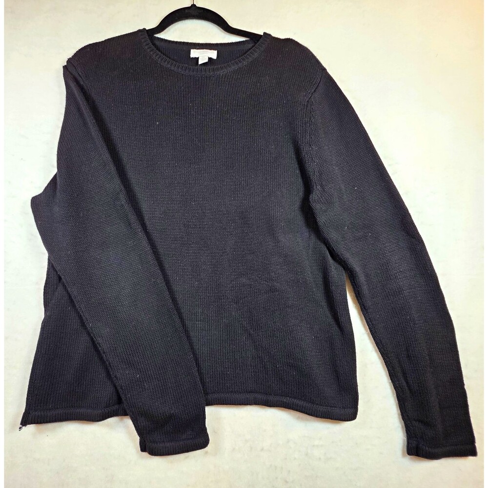 Charter Club Black Knit Cotton Crew Neck Long Sleeve Pullover Sweater Women's L